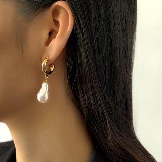 Faux Pearl Hoop Dangle Earring 2344 - Gold & Faux Pearl - White - One Size
