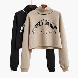 Lettering Mock Neck Long Sleeve Cropped Top