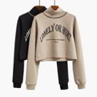 Lettering Mock Neck Long Sleeve Cropped Top