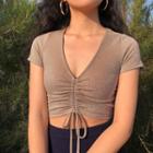 V-neck Drawstring Short-sleeve T-shirt