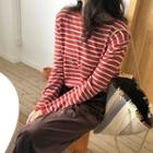 Long Sleeve Striped Knit Top Brick Red - One Size