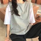 Short Sleeve Plain T-shirt + Lettering Vest
