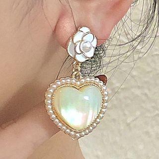 Flower Heart Faux Gemstone Alloy Dangle Earring