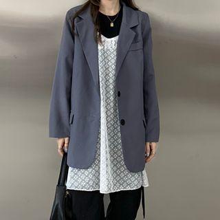 Plain Single-breasted Blazer Ash Gray - One Size