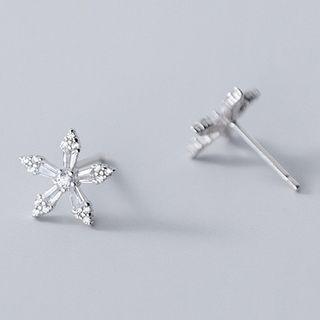 925 Sterling Silver Rhinestone Flower Earring S925 Silver - 1 Pair - Earrings - One Size