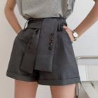 High-waist Tie-strap Wide-leg Shorts