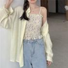 Plain Shirt / Flower Print Camisole Top