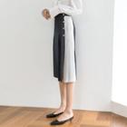 Pleated Contrast-panel Stripe Midi Wrap Skirt