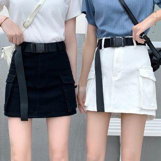 Fitted Denim Cargo Mini Skirt