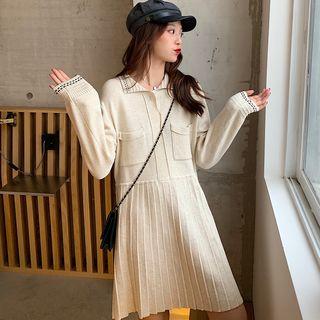 Peter Pan Collar Long Sleeve Knitted A-line Dress