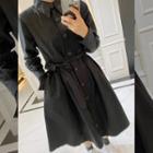 Single-breasted Pleated Trench Coat With Sash