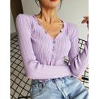 Ruffled-trim Button-down Cropped Light Knit Top