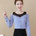 Striped Long-sleeve Mock Two-piece Top