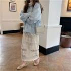 Cable-knit Sweater / Lace Blouse / Midi Straight-fit Skirt