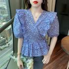 Puff-sleeve Floral Ruffle Blouse
