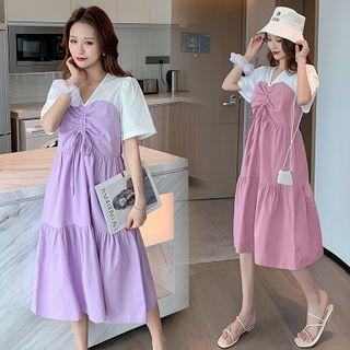 Short-sleeve Panel Lace-up Dress