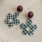 Flower Checker Acrylic Dangle Earring 1 Pair - C-348 - White & Green - One Size