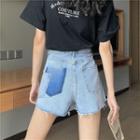 Contrast Pocket High-waist Denim Wide-leg Shorts