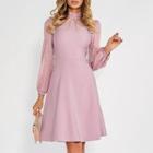 Long-sleeve Bow Accent Polka Dot Dress