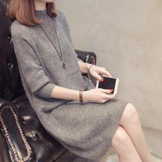 Mock Turtleneck Midi A-line Knit Dress
