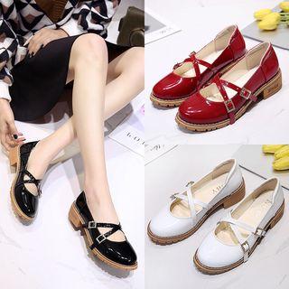 Cross Strap Block Heel Shoes