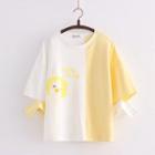 Short-sleeve Cutout Duck Print T-shirt