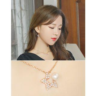 Faux-pearl Rhinestone Star Pendant Necklace