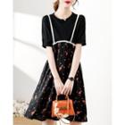 Mock Two-piece Puff-sleeve Pineapple Print Dress