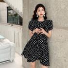 Floral Short-sleeve Slim-fit Dress As Figure - One Size