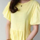 Linen Blend Puff-sleeve A-line Dress