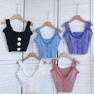 Flower-accent Suspender Knit Top