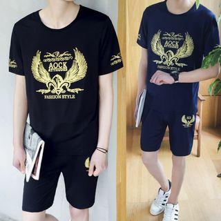 Set: Metallic Print Short Sleeve T-shirt + Shorts