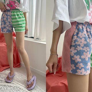 Multi-pattern Paneled Terry Shorts