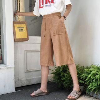 Cropped Faux Suede Wide Leg Pants