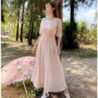Embroidered Chinese Style Elbow-sleeve Chiffon Dress
