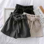 Paperbag-waist Woolen Shorts With Belt