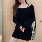 Long-sleeve Mock Two-piece Knit Mini Dress