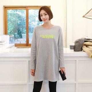 Brushed Fleece Letter Print Long T-shirt