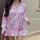Tie-dyed Shirt / Floral Print A-line Skirt