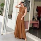 Set: Sleeveless Wide Leg Jumpsuit + Belt