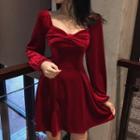 Sweetheart Neckline Long-sleeve A-line Mini Velvet Dress