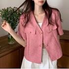 Short-sleeve Button-up Jacket Pink - One Size