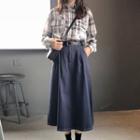 Plaid Shirt / High Waist Midi A-line Skirt