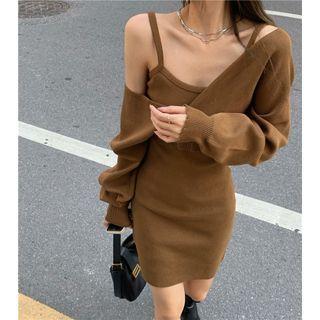 Spaghetti Strap Knit Dress / Cropped Sweater