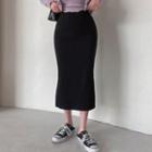 Ribbed Knit Long Pencil Skirt
