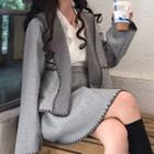 Set: Patterned Open Front Jacket + A-line Skirt