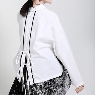 Contrast Trim Tie-back Blouse