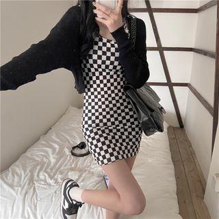 Spaghetti-strap Check Mini Sheath Dress / Jacket