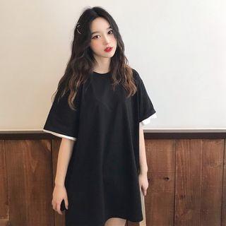 Mock Two Piece Elbow-sleeve Oversize T-shirt