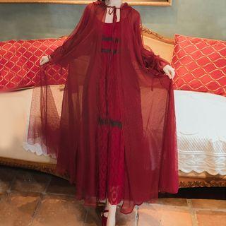 Set: Spaghetti Strap Midi A-line Chiffon Dress + Jacket